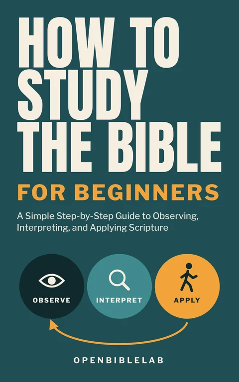 Cover of How to Study the Bible for Beginners: three circles marked Observe, Interpret and Apply on a deep teal ground